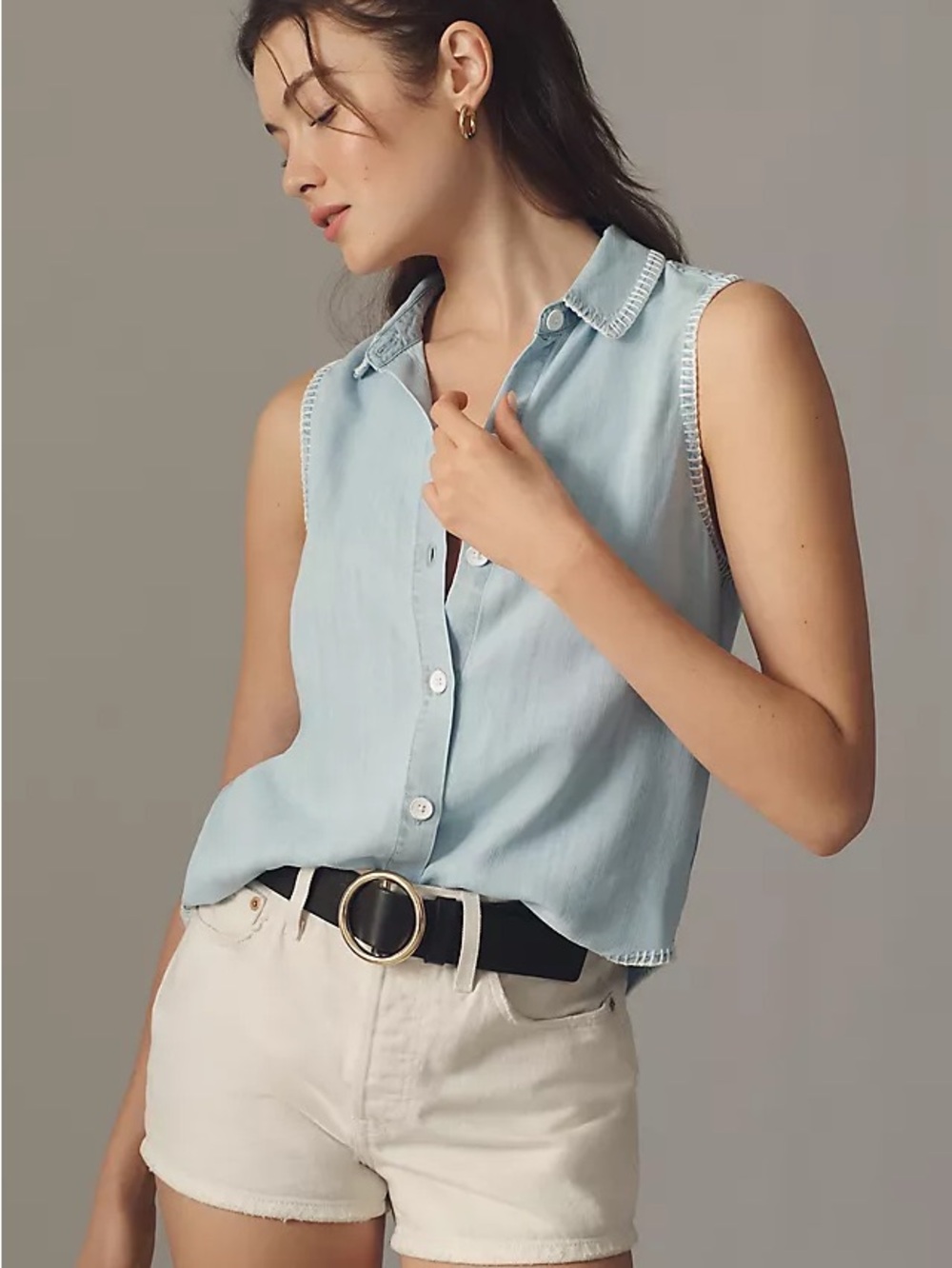 Cloth & Stone Sleeveless Blanket Stitch Blouse Large